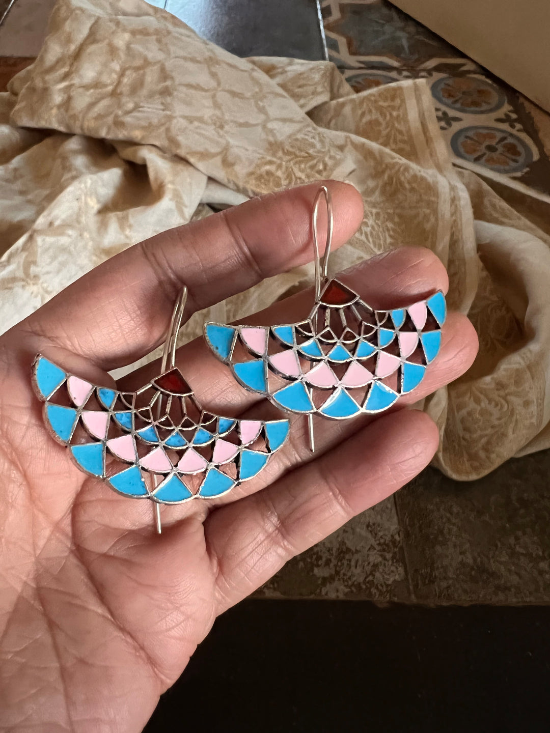 Enamelled Brass Earrings
