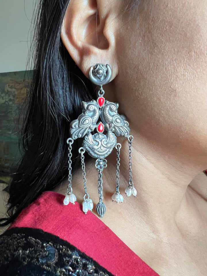 Twin Peacock Pure 925 Silver Earrings