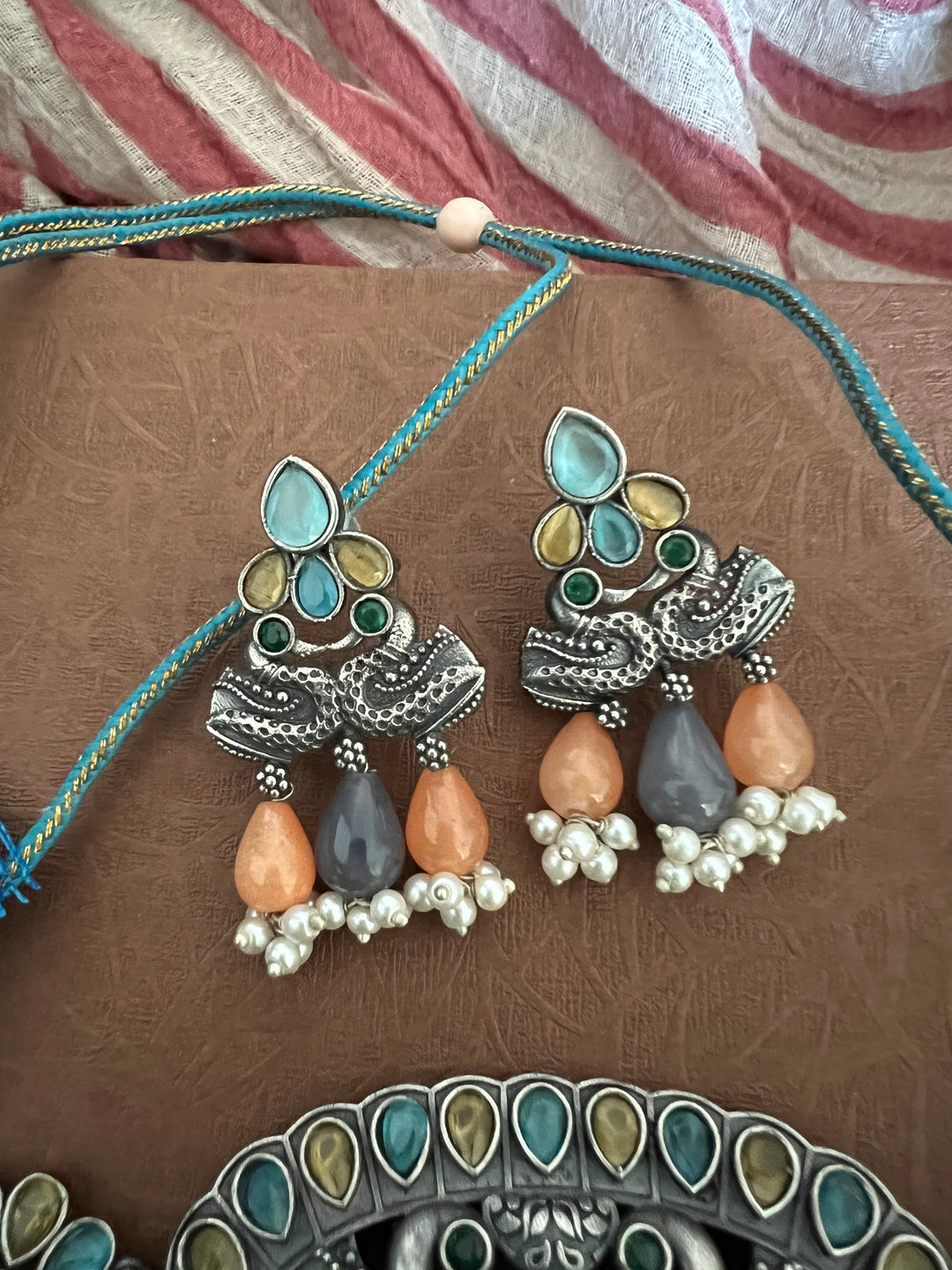 Antique Twin Peacock Choker with Earrings