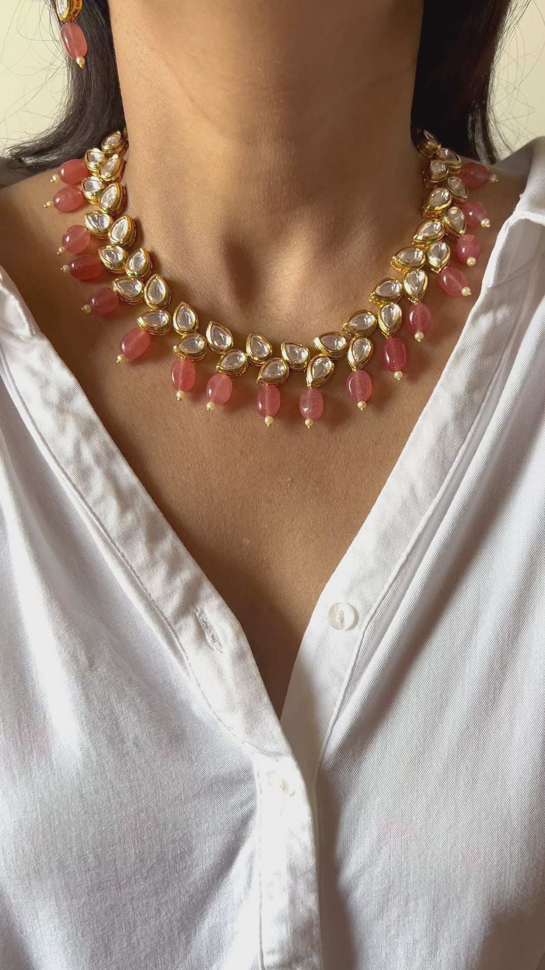 Peach Drops Kundan Necklace with Earrings