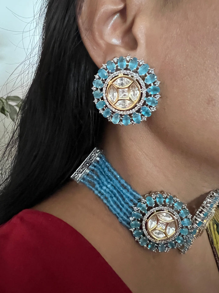 Victorian Kundan Choker Necklace with Earrings