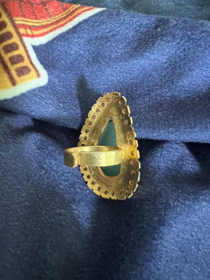 Natural Chalcedony Stone Adjustable Gold-Plated Ring | Statement Ring by SHIVKA