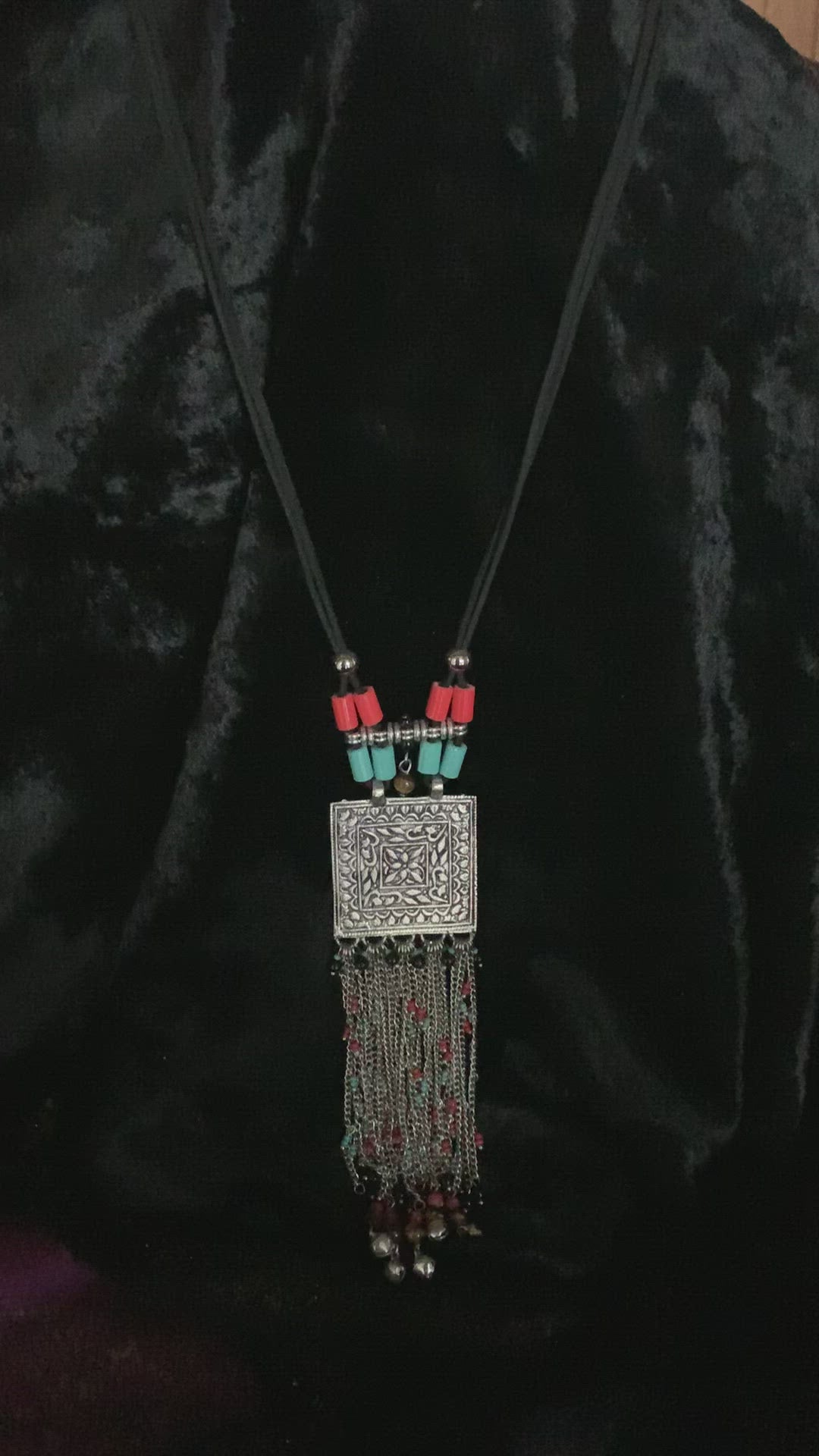 Coral and Turquoise Tasseled Pendant Necklace