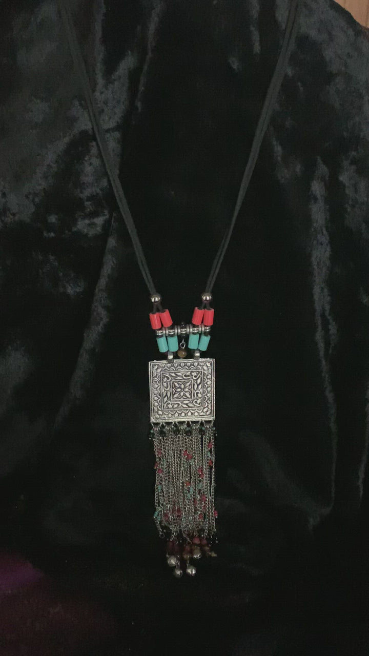Coral and Turquoise Tasseled Pendant Necklace