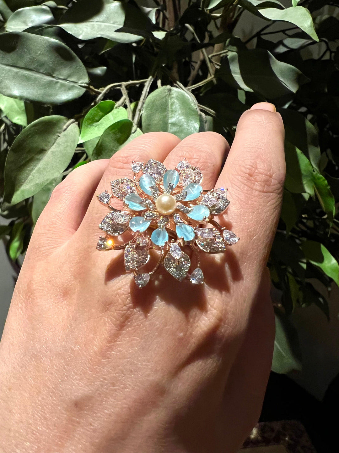 Statement Sea Green Zirconia Ring - SHIVKA