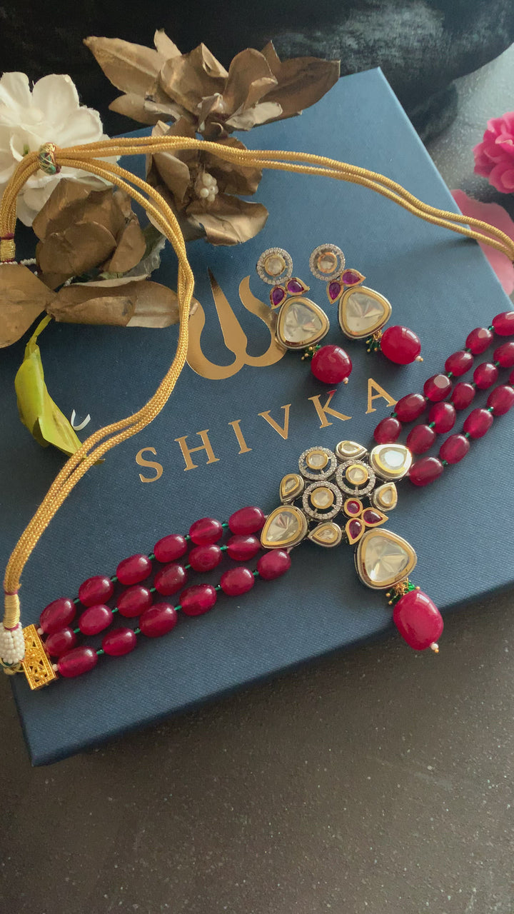 Beautiful Red Kundan Choker with Statement Earrings