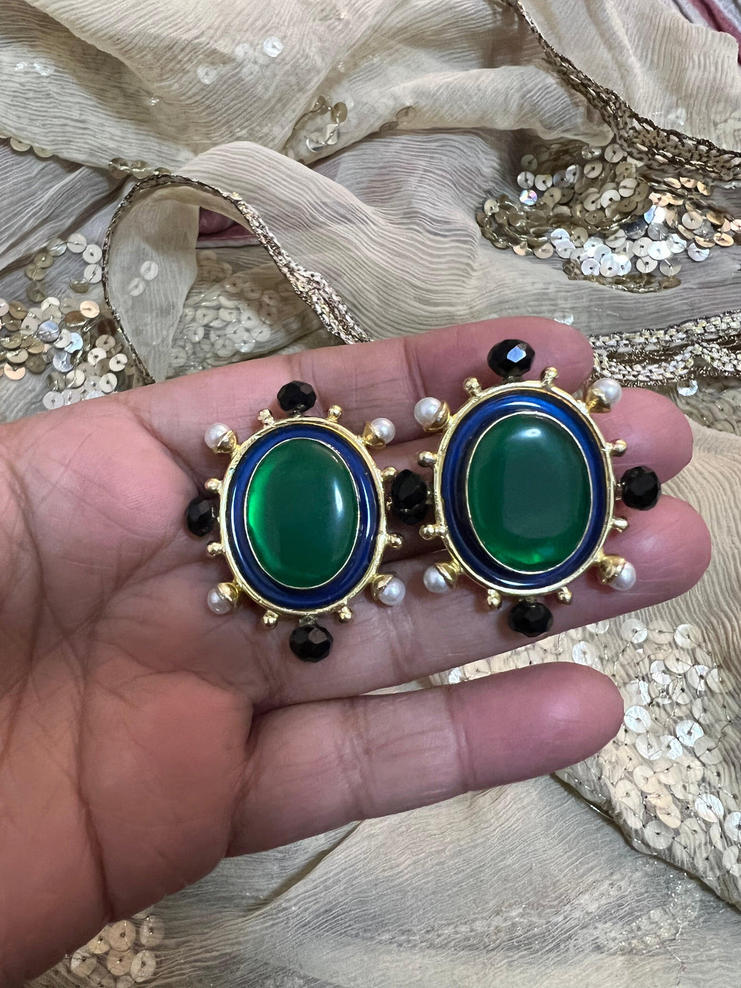 Statement Pearl and Stone Studs - SHIVKA