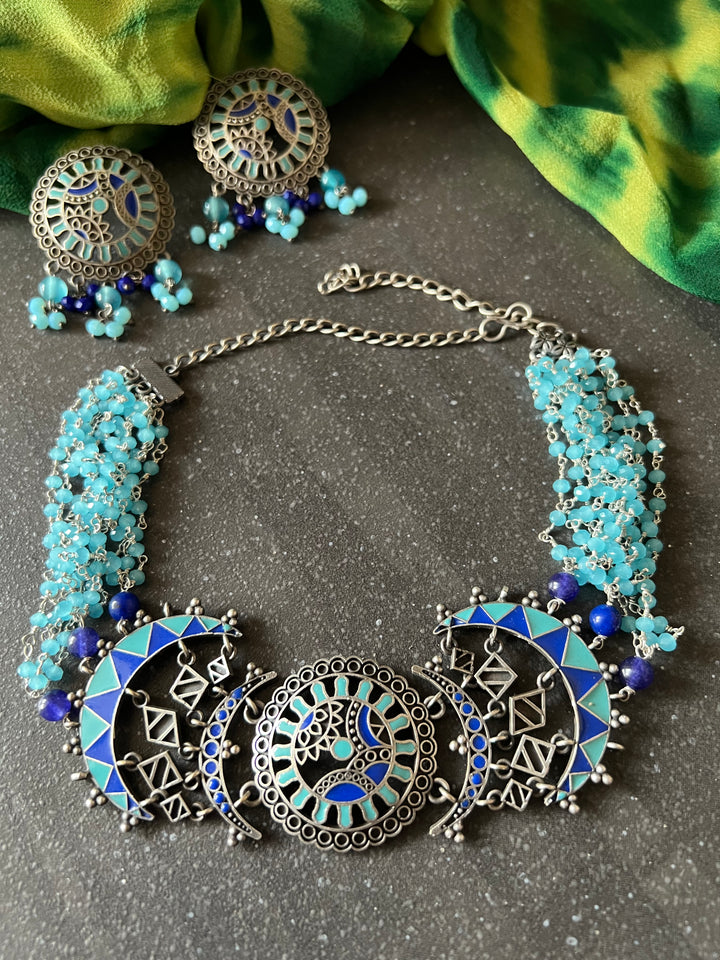 Vintage Enamelled Choker with Earrings