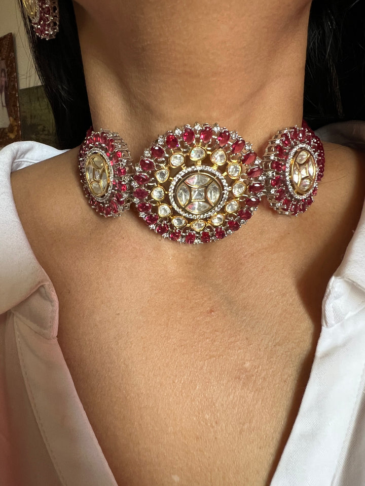 Victorian Kundan Choker Necklace with Earrings