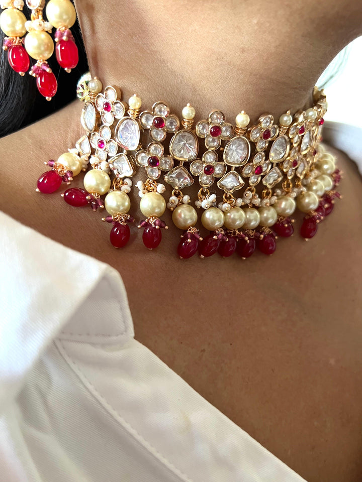 Scintillating Bridal Kundan Choker with Earrings and Maangtikka - SHIVKA