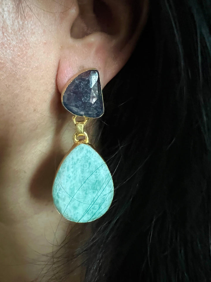 Premium Sapphire and Amazonite Earrings - SHIVKA