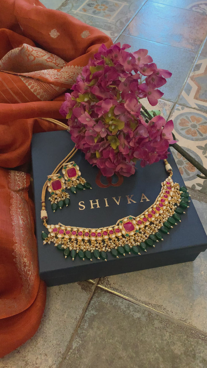Pachi Kundan Wedding Collar Necklace with Earrings