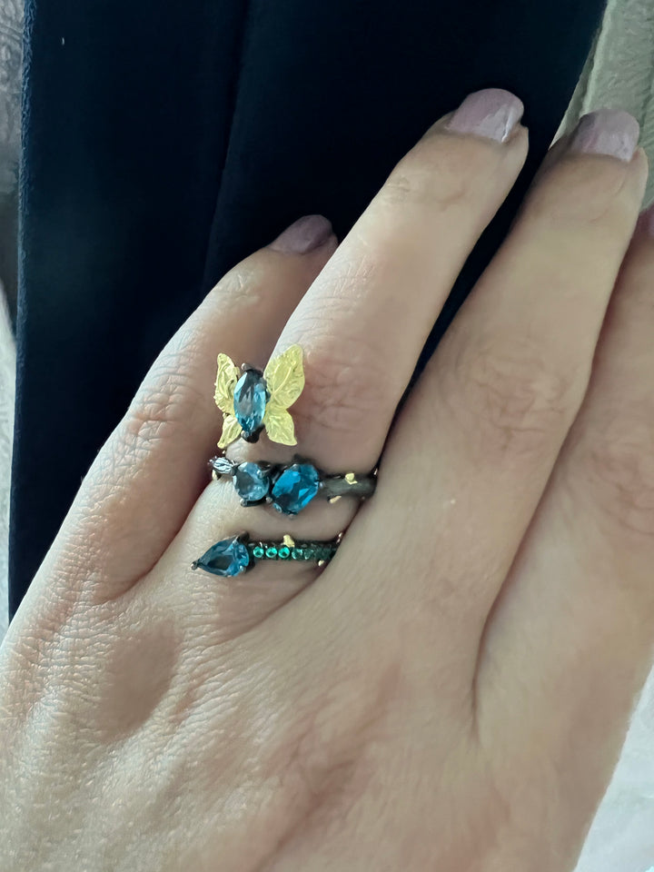 Designer Pure Silver Blue Topaz Ring