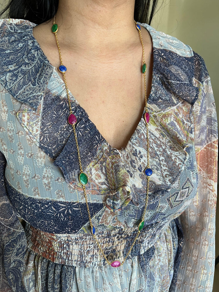 Multi Gemstones Long Necklace - SHIVKA