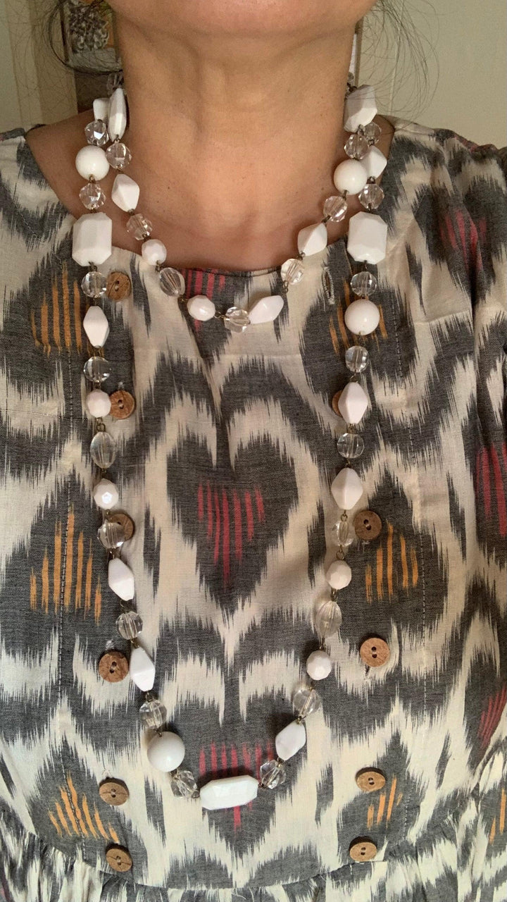 White Beads and Crystal Necklace - SHIVKA