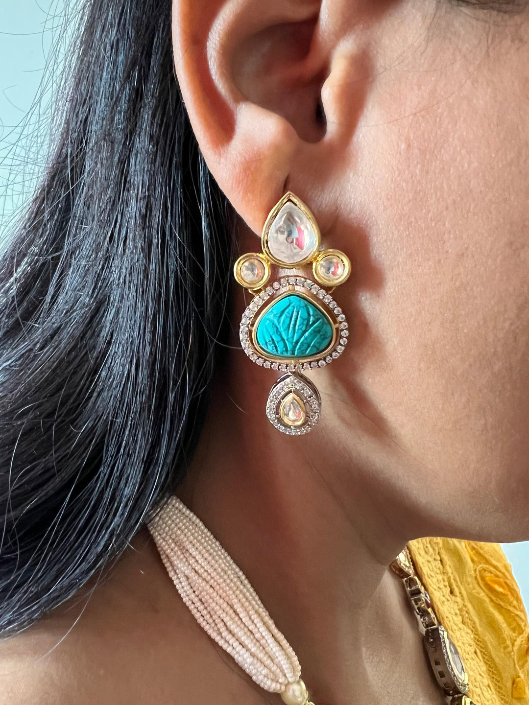 Scintillating Multicolored  Kundan Necklace with Statement Jhumka Earrings - SHIVKA