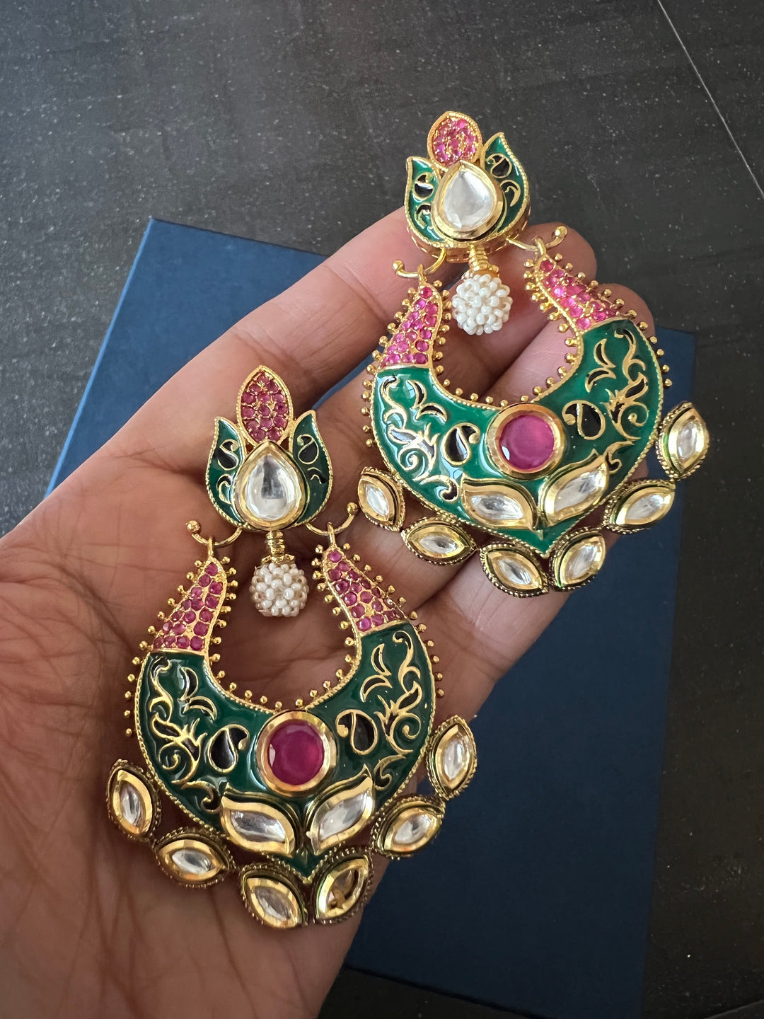 Beautiful Ruby Kundan Meenakari  Earrings