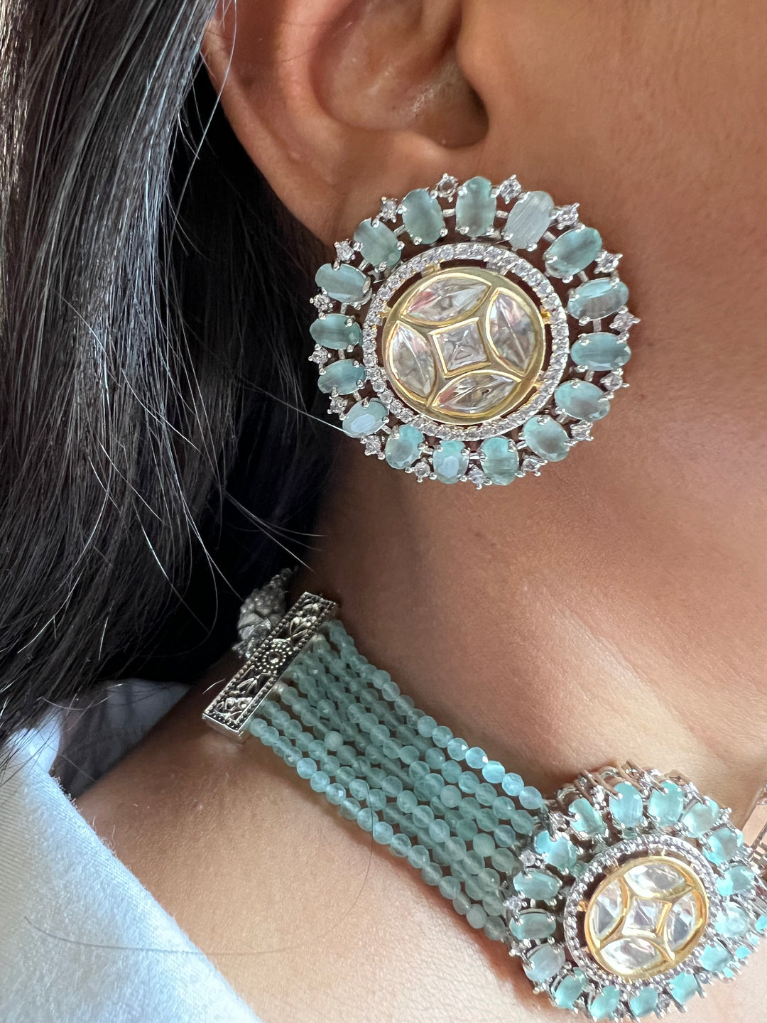 Victorian Kundan Choker Necklace with Earrings