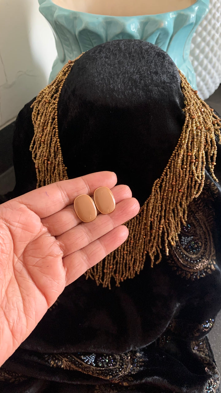 Boho Brown Beaded Necklace with Stone Studs