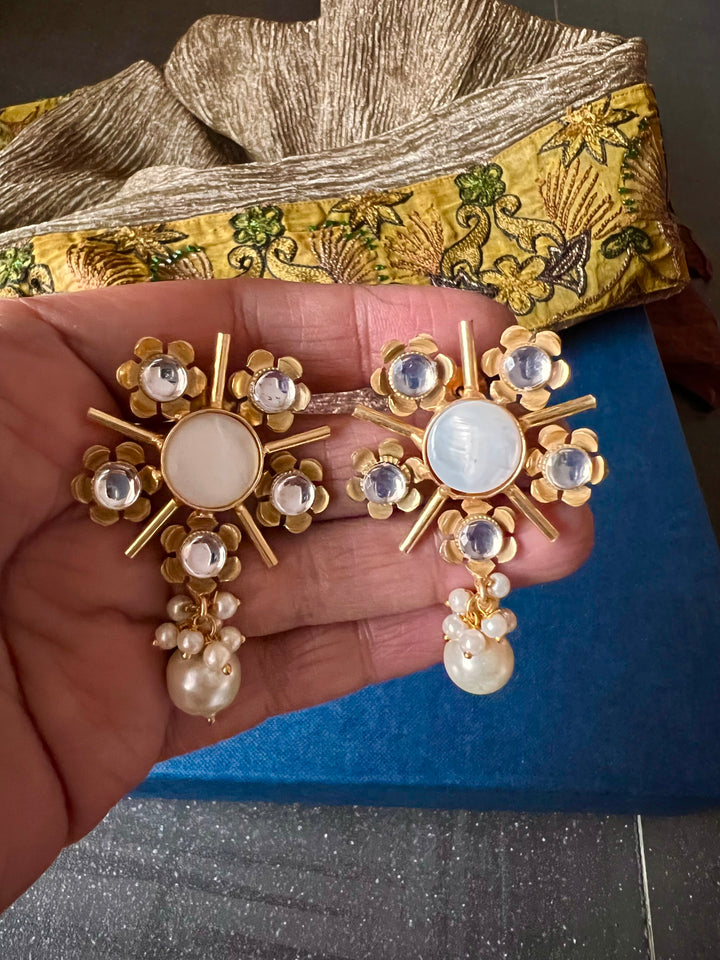 Designer Pearls and Kundan Flower Stud Earrings
