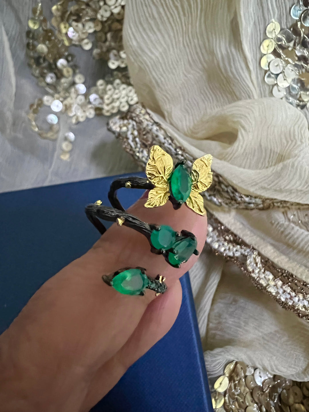 Designer Pure Silver Green Agate Ring