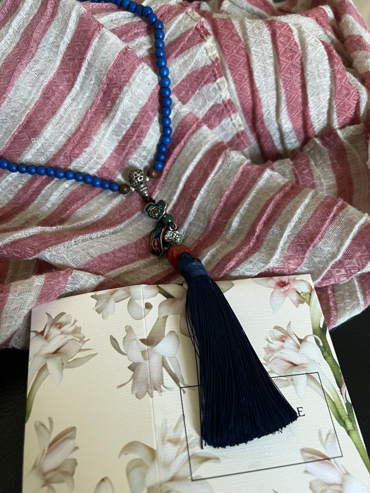 Vintage Look Enameled Pendant Necklace/ Beaded Necklace