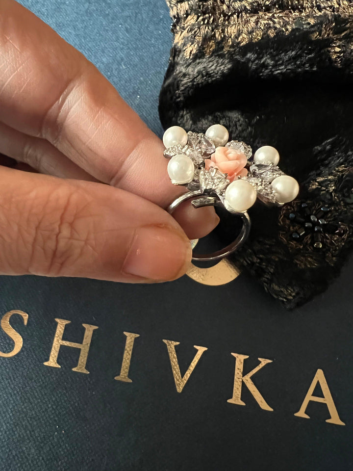Statement Rose Pearl Ring - SHIVKA