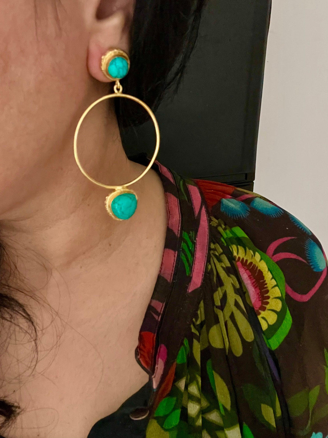 Turquoise Hoop Style Earrings - SHIVKA