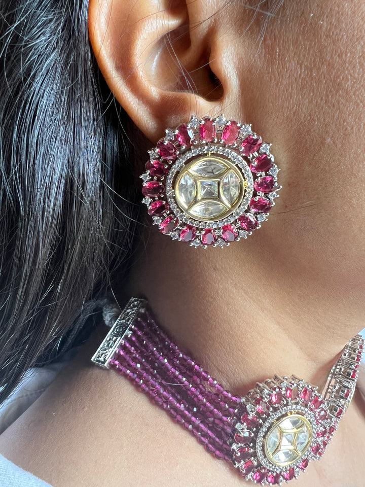 Victorian Kundan Choker Necklace with Earrings