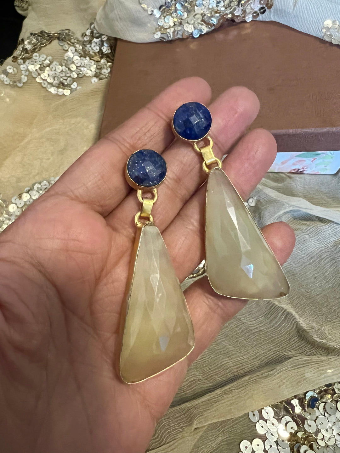 Lapis and Lemon Quartz Earrings - SHIVKA