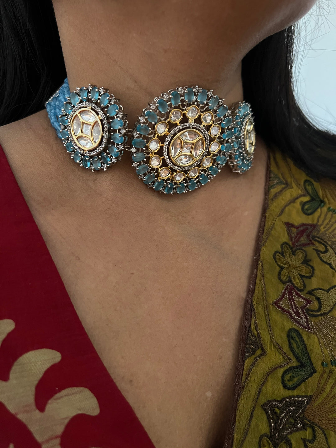 Victorian Kundan Choker Necklace with Earrings