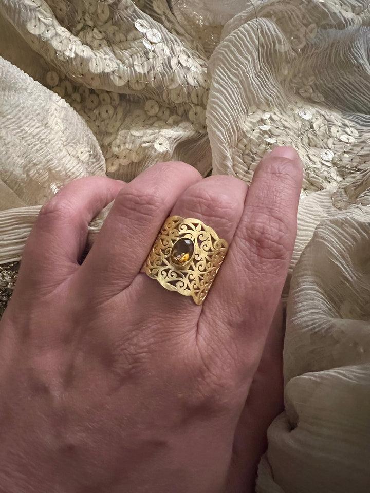 Beautiful Cut-work Quartz Ring