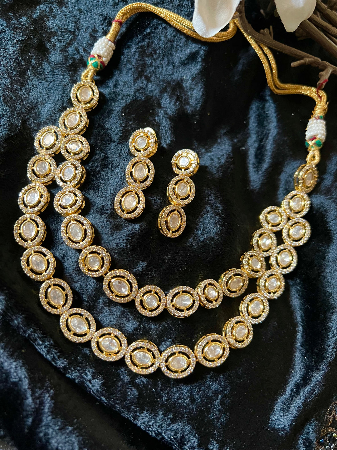 Statement CZ Polki Kundan Necklace with Earrings