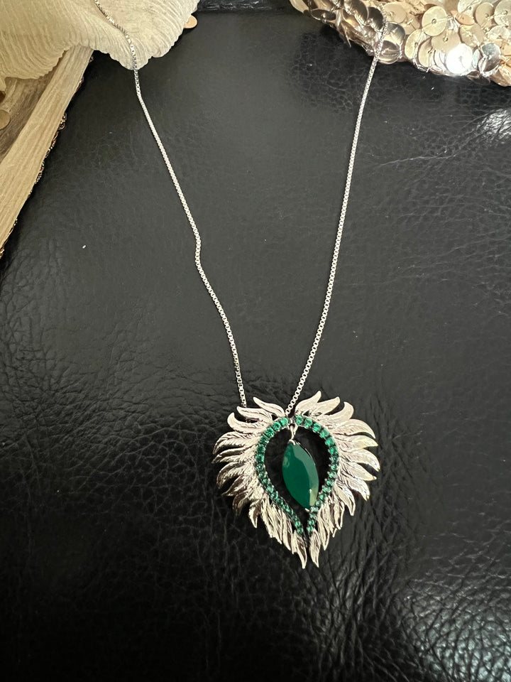 Elegant Agate Stone 925 Silver Pendant Chain Necklace Set | SHIVKA | Lightweight Dinner Jewelry