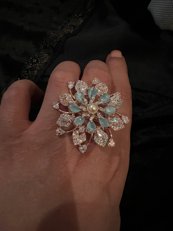 Statement Sea Green Zirconia Ring - SHIVKA