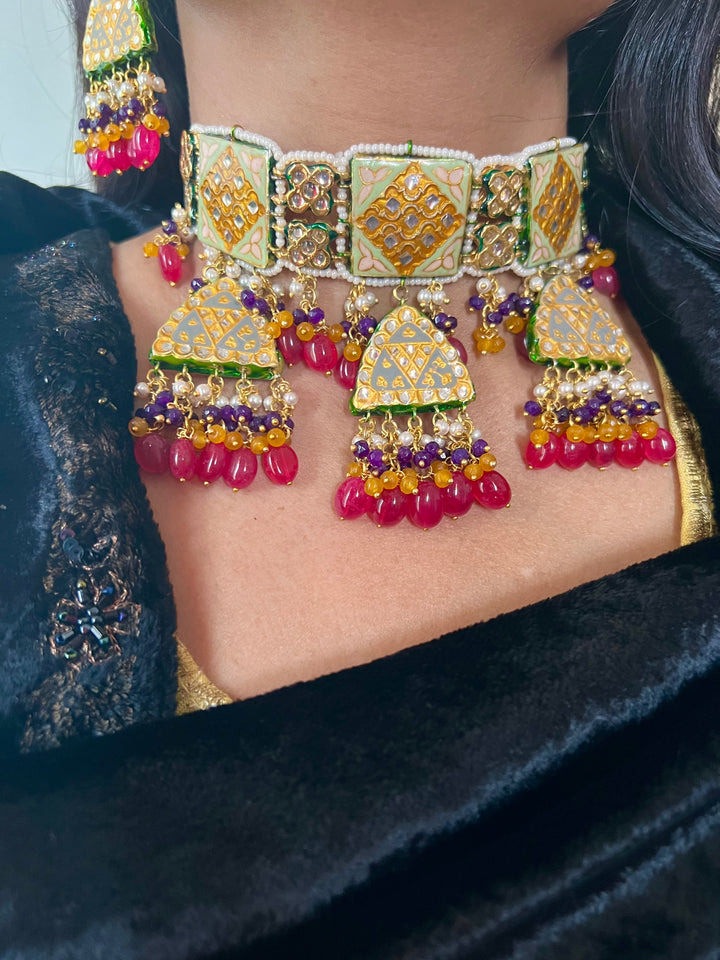 Elegant Meenakari Kundan Choker with Earrings