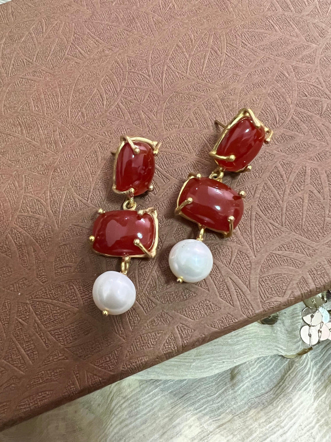 Pearl Drop Carnelian Earrings - SHIVKA
