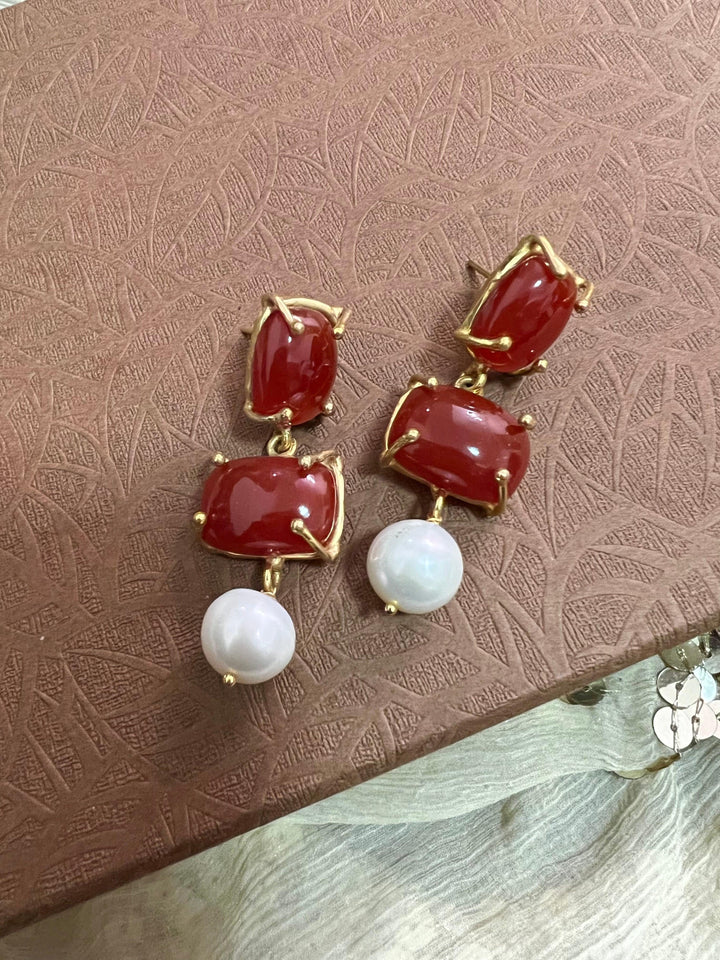 Pearl Drop Carnelian Earrings - SHIVKA