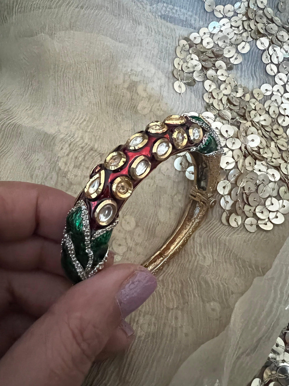 Vintage Enamelled Kundan Bracelet - SHIVKA