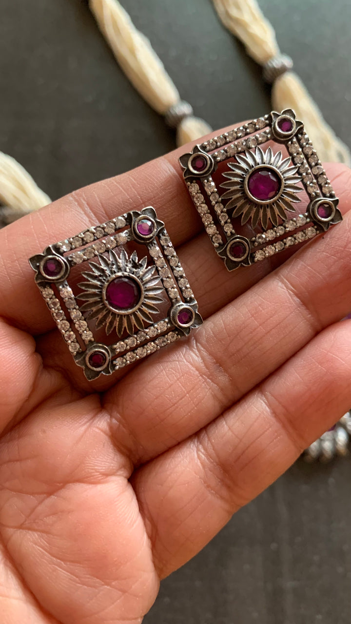 Beautiful Antique Pendant Long Necklace with Studs