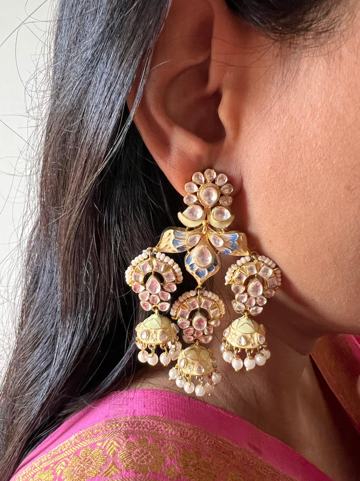 Water Lily Triple Jhumki Earrings - SHIVKA