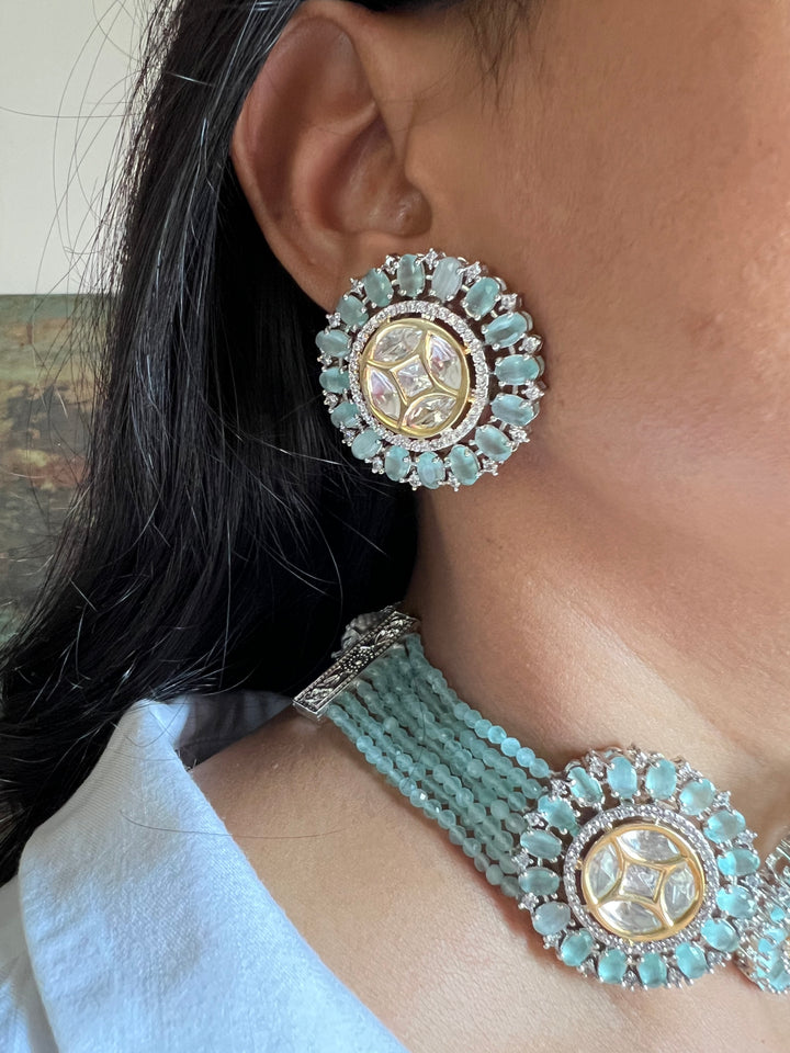 Victorian Kundan Choker Necklace with Earrings