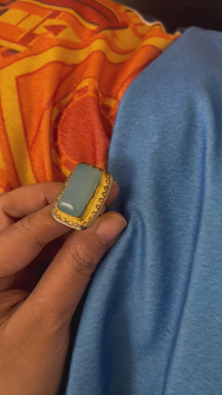 Natural Chalcedony Stone Adjustable Gold-Plated Ring | Statement Ring by SHIVKA