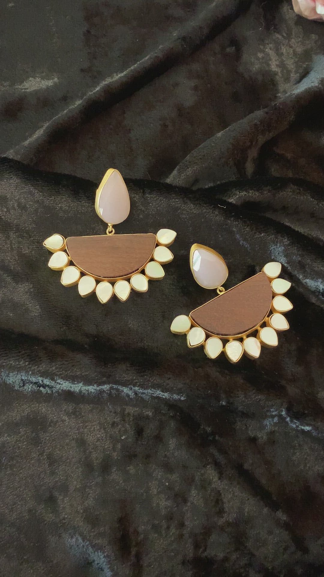 Rose Quartz Wooden Danglers