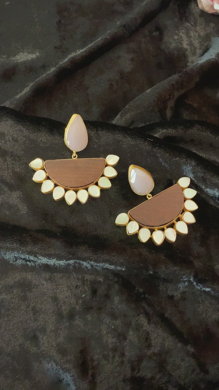 Rose Quartz Wooden Danglers