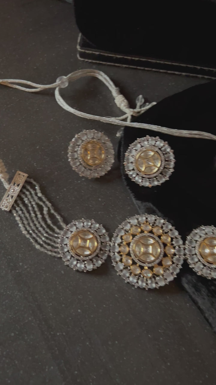 Victorian Kundan Choker Necklace with Earrings