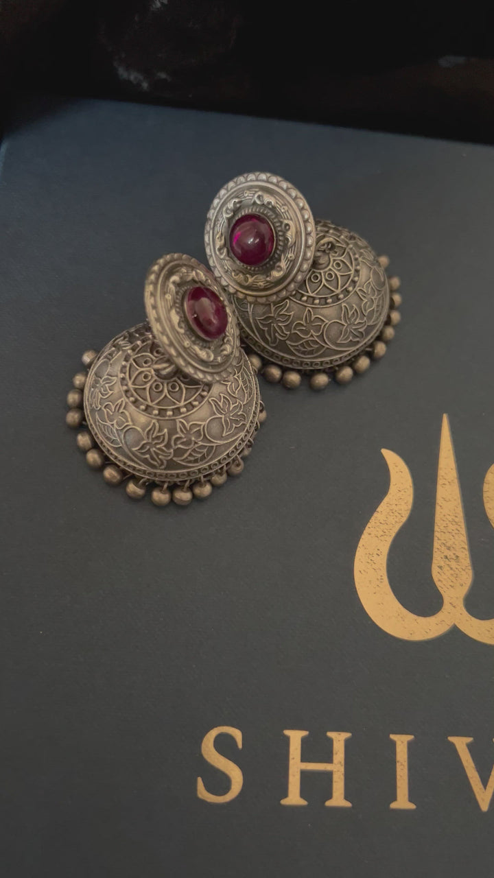 Antique Red Stone Bold Jhumkas