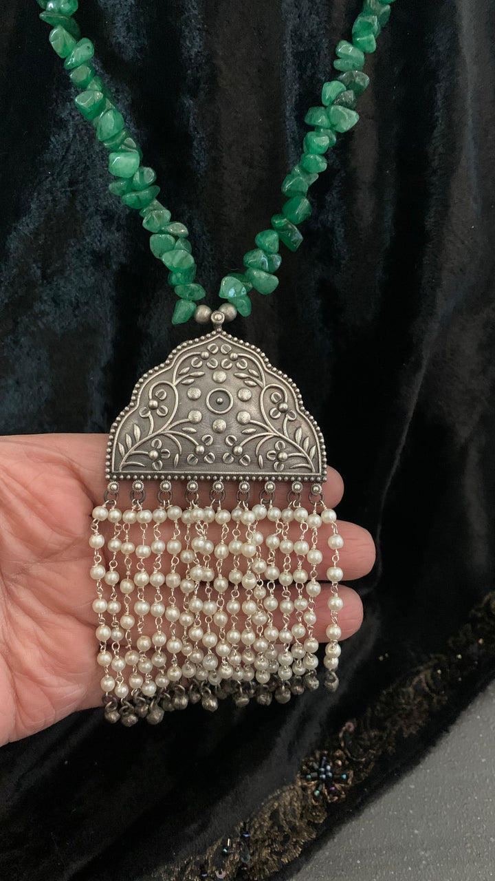 Beautiful Pendant Beaded Long Necklace with Statement Earrings