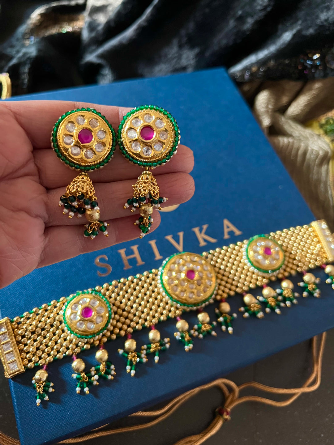 Elegant Kundan Choker with Jhumka Earrings
