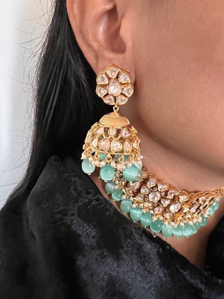 Beautiful Pearls and Kundan Choker with Statement Jhumka Earrings